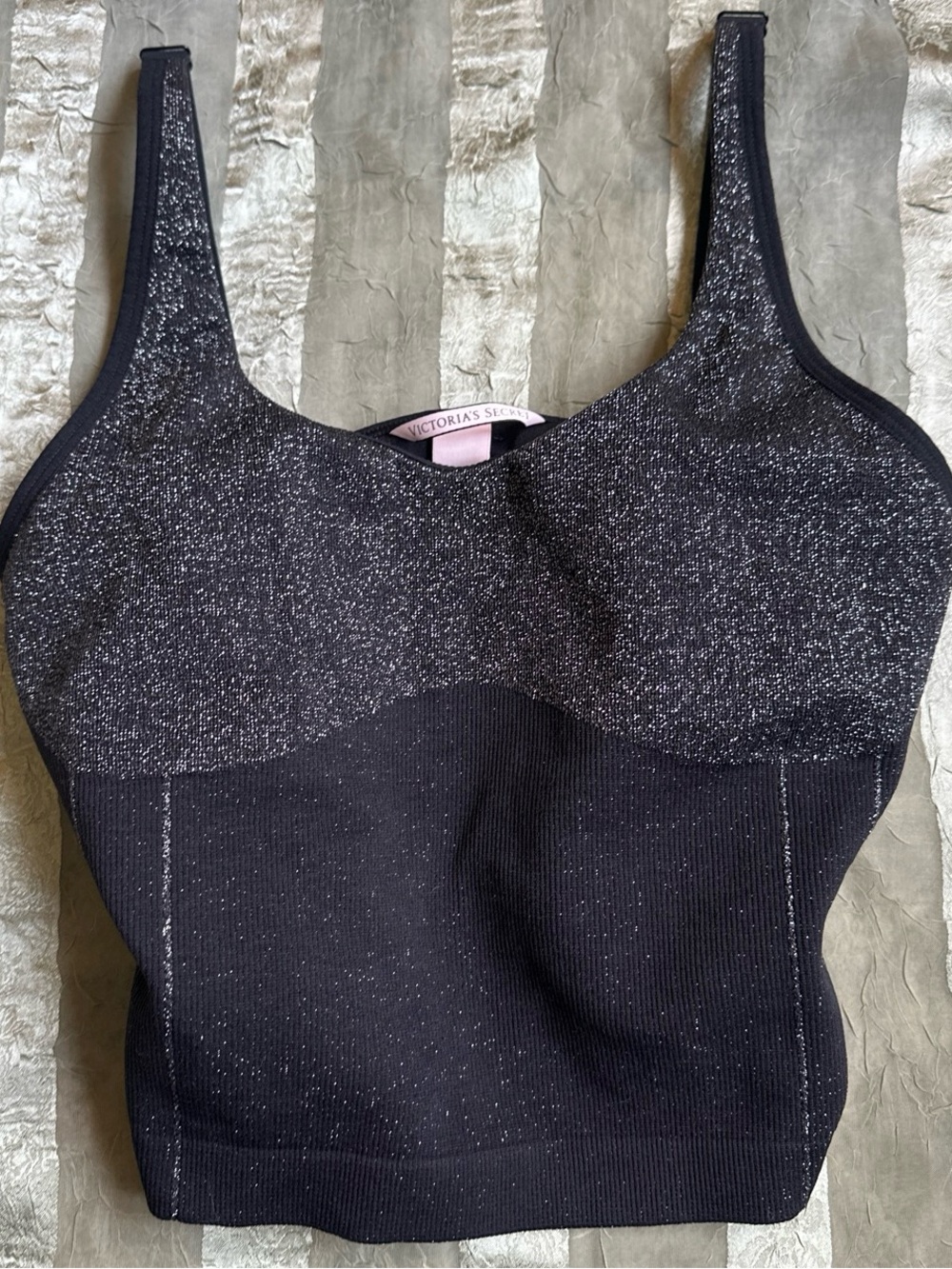 Victoria's Secret Black & Silver Shimmer Seamless Sports Brami Tank Top